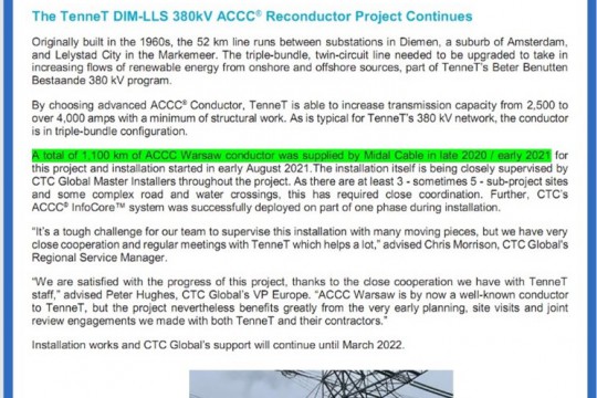 Midal TenneT DIM-LLS 380kV ACCC® Reconductor Project